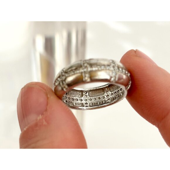 Cross Set Chunky Wedding Band CZ 925 Sterling Silver Vintage Ring - sz 7.5 - Picture 3 of 12